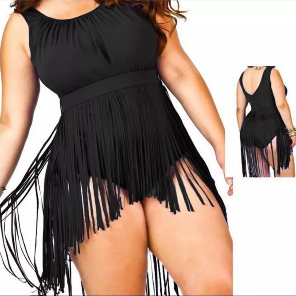Plus Size Black Fringe One-Piece Swimsuit